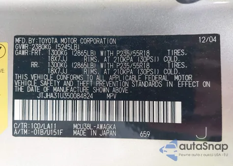 2005 Lexus Rx 330 from USA, damaged, VIN JTJHA31U350084824
